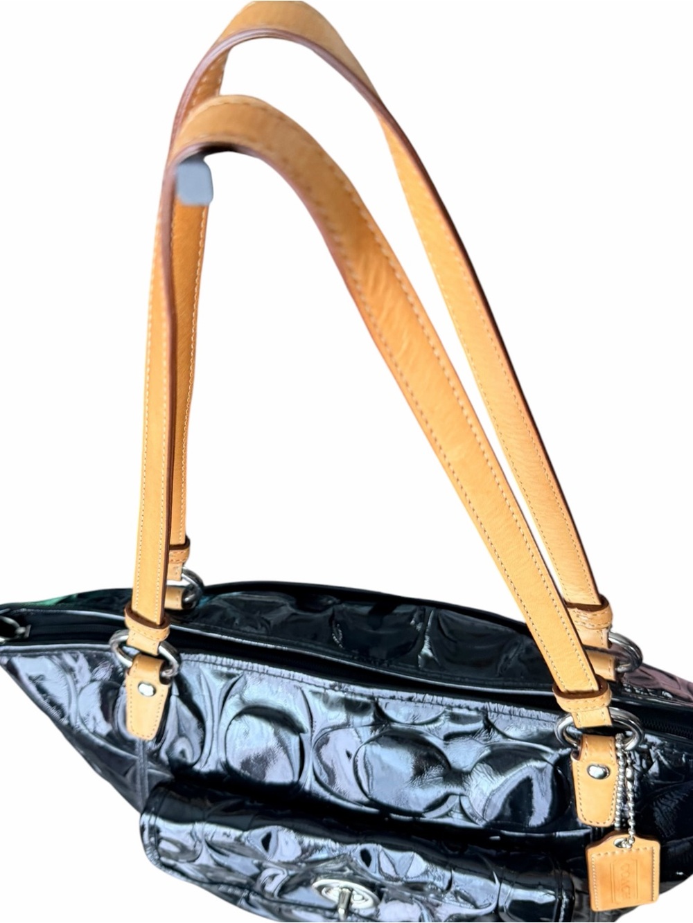 Coach Leah Signature Embossed Patent Leather Tote & Wristlet - Picture 3 of 11